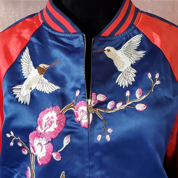 JJ's Fairyland Satin Embroidery Birds Bomber Jacket - Picture 2 of 9